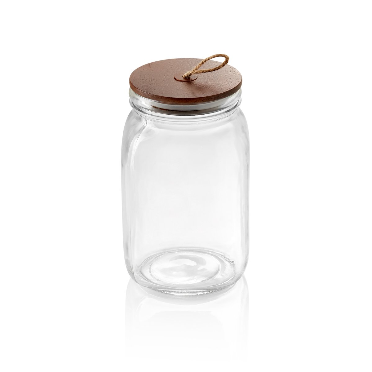 Vorratsglas mit Akaziendeckel und Schnur, 1,5 ltr., Ø 9 cm, Höhe 19,5 cm, Glas, Akazienholz Vorratsglas mit Akaziendeckel und Schnur, 1,5 ltr., Ø 9 cm, Höhe 19,5 cm, Glas, Akazienholz
