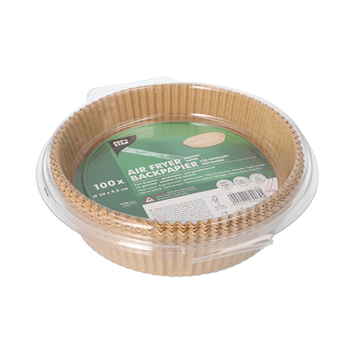 100 Backpapiere Ø 20 cm · 4,5 cm braun für Heißluftfritteusen 18000 Backpapiere Ø 20 cm · 4,5 cm braun für Heißluftfritteusen