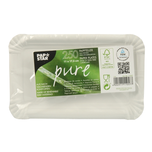 40000 Teller, Pappe "pure" eckig 11 cm x 17,5 cm weiss