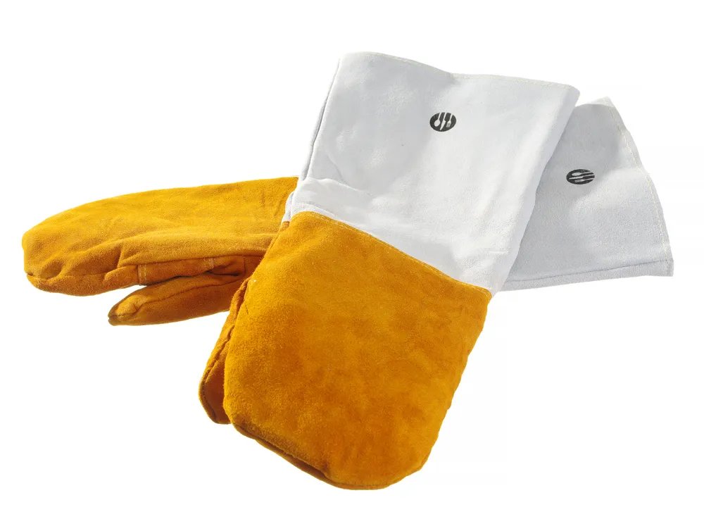 Leder-Grillhandschuhe hitzebeständig – 2 Stück, 2 Stk., (L)460mm