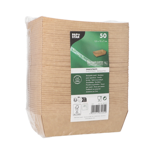 50 Snacktrays, Pappe "pure" 3,5 cm x 7 cm x 12 cm braun 12000 Snacktrays, Pappe "pure" 3,5 cm x 7 cm x 12 cm braun
