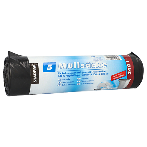 3150 Müllsäcke, LDPE 240 l 125 cm x 100 cm schwarz extra stark und extra reißfest
