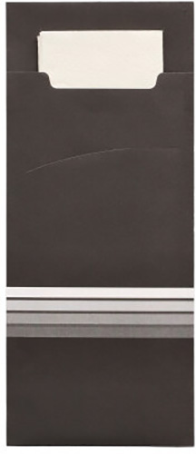15600 Bestecktaschen 20 cm x 8,5 cm schwarz/weiss "Stripes" inkl. farbiger Serviette 33 x 33 cm 2-lag.