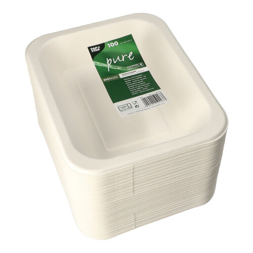 10800 Siegelschalen, Zuckerrohr 900 ml 4,2 cm x 18,5 cm x 23,5 cm weiss