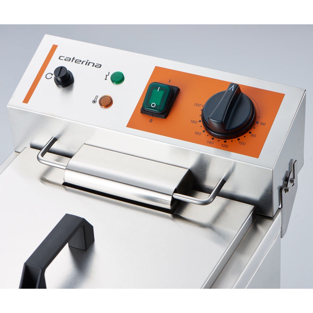 Fritteuse CATERINA, 10 Liter, mit Ablasshahn 300x510x390 mm (BxTxH), 3 kW 230V Fritteuse CATERINA, 10 Liter, mit Ablasshahn 300x510x390 mm (BxTxH), 3 kW 230V