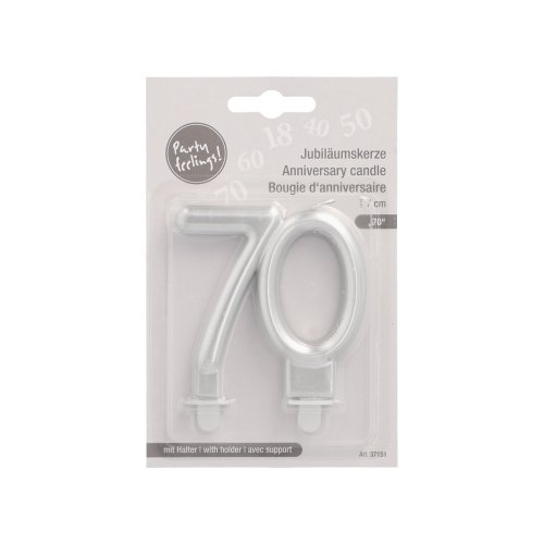 1 Jubiläumskerzen mit Halter 7 cm silber "70" 2880 Jubiläumskerzen mit Halter 7 cm silber "70"