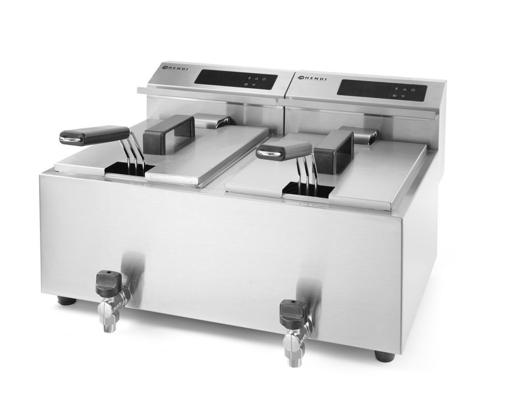 Friteuse Profi Line digital- mit Ablasshahn 2 x 8 l, HENDI, Profi Line, 16L, 230V/7000W, 605x515x(H)350mm Friteuse Profi Line digital- mit Ablasshahn 2 x 8 l, HENDI, Profi Line, 16L, 230V/7000W, 605x515x(H)350mm