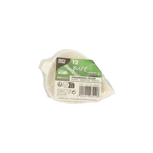 36000 Fingerfood - Teller, Zuckerrohr "pure" 8 cm x 6 cm weiss "Leaf"