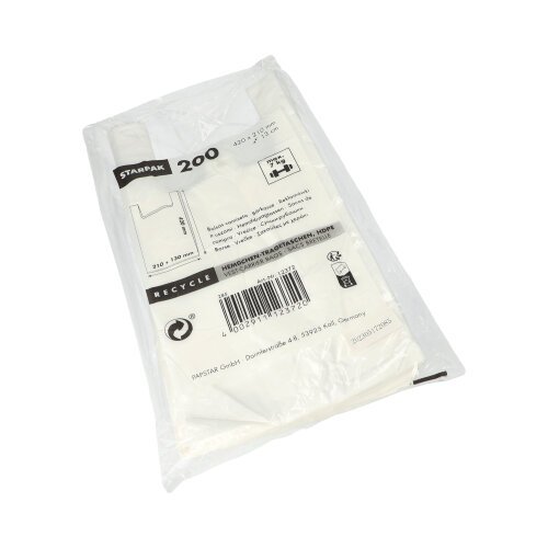 200 Hemdchen-Tragetaschen, HDPE 42 cm x 21 cm x 13 cm weiss 112000 Hemdchen-Tragetaschen, HDPE 42 cm x 21 cm x 13 cm weiss