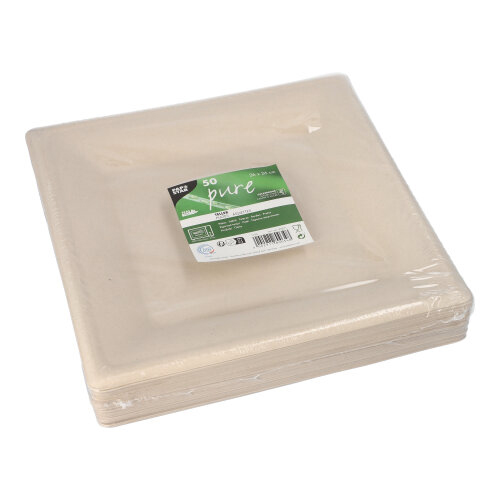 50 Teller, Zuckerrohr "pure" eckig 26 cm x 26 cm natur 9600 Teller, Zuckerrohr "pure" eckig 26 cm x 26 cm natur