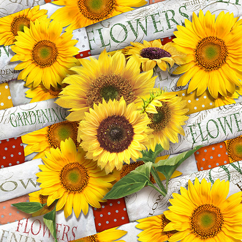200 Servietten, 3-lagig 1/4-Falz 33 cm x 33 cm "Sunflower Field"