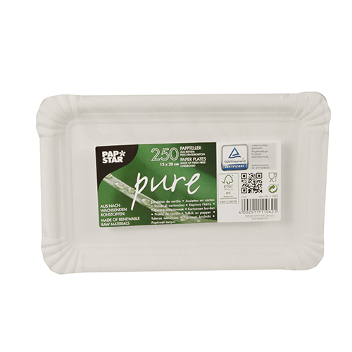 35000 Teller, Pappe "pure" eckig 13 cm x 20 cm weiss