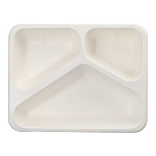 5400 Siegelschalen Zuckerrohr, PLA beschichtet 3-geteilt 1000 ml 4,9 cm x 22,7 cm x 17,8 cm