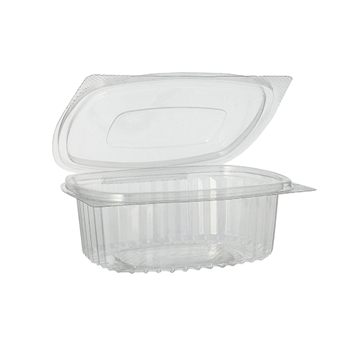 750 Feinkost- und Salatschalen mit Klappdeckel, R-PET oval 375 ml 5 cm x 11,5 cm x 14,4 cm klar 4500 Feinkost- und Salatschalen mit Klappdeckel, R-PET oval 375 ml 5 cm x 11,5 cm x 14,4 cm klar