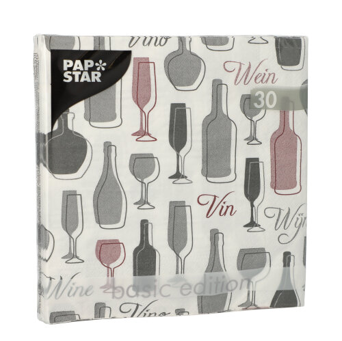 30 Servietten, 3-lagig 1/4-Falz 33 cm x 33 cm grau "Wine" 25920 Servietten, 3-lagig 1/4-Falz 33 cm x 33 cm grau "Wine"
