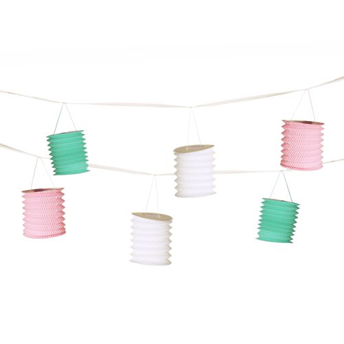 15 Deko-Girlande 3,6 m weiss/mint/rosa "Pastel" mit 8 Laternen
