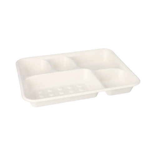 4000 Menü-Trays, Zuckerrohr "pure" 5-geteilt 3,7 cm x 22 cm x 28,2 cm weiss