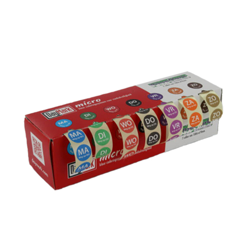 6999300 "Day Mark" Etiketten farbig "Rinse Mark" 7-Tage MICRO im Kartonspender, abwaschbar, NL Version