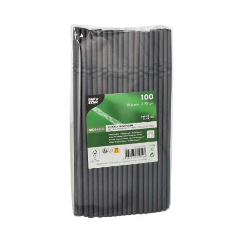 1000 Trinkhalme, Papier Ø 6 mm · 22 cm schwarz flexibel 84000 Trinkhalme, Papier Ø 6 mm · 22 cm schwarz flexibel