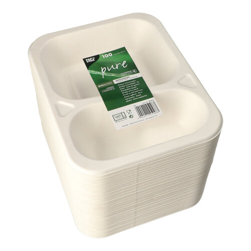 9600 Siegelschalen, Zuckerrohr 2-geteilt 725 ml 4,2 cm x 18,5 cm x 23,5 cm weiss