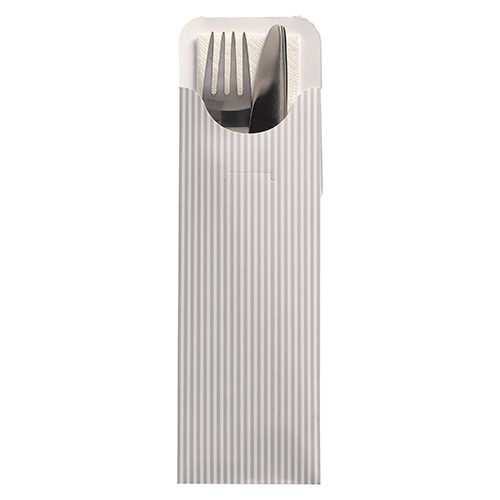 12000 Bestecktaschen 23,5 cm x 7,3 cm weiss "Lines" inkl. weißer Serviette 40 x 40 cm 2-lag.