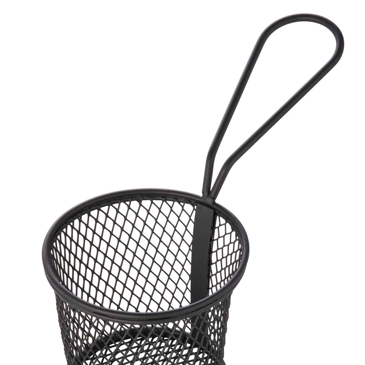 Servier- und Frittierkorb, Ø 9,5 cm, Höhe 8,5 cm, schwarz pulverbeschichtet, Chromnickelstahl Servier- und Frittierkorb, Ø 9,5 cm, Höhe 8,5 cm, schwarz pulverbeschichtet, Chromnickelstahl