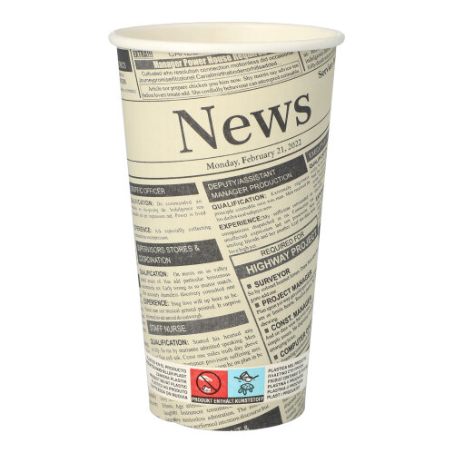 7000 Trinkbecher, Pappe "To Go" 0,5 l Ø 9 cm · 15 cm weiss "Newsprint"