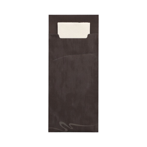 15600 Bestecktaschen 20 cm x 8,5 cm schwarz inkl. weißer Serviette 33 x 33 cm 2-lag.