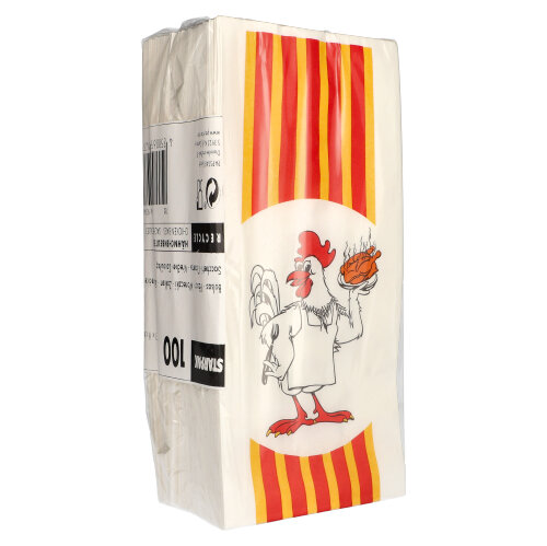 18000 Hähnchenbeutel, Papier mit HDPE-Einlage 28 cm x 13 cm x 8 cm "Grillhähnchen" 1/1