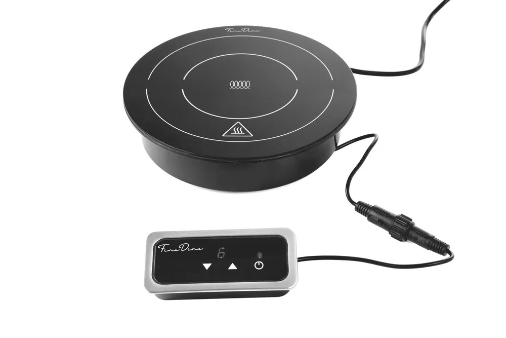 Induktionsheizplatte 800 W, Fine Dine, Schwarz, 230V/800W, ⌀245x(H)80mm Induktionsheizplatte 800 W, Fine Dine, Schwarz, 230V/800W, ⌀245x(H)80mm