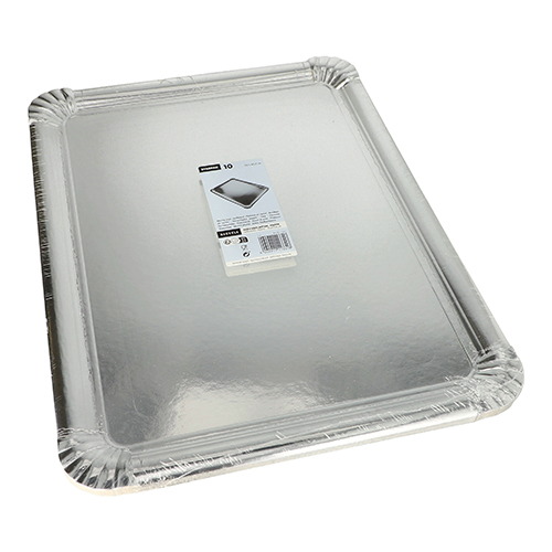 3300 Servierplatten, Pappe, PET-beschichtet eckig 34 cm x 45,5 cm silber