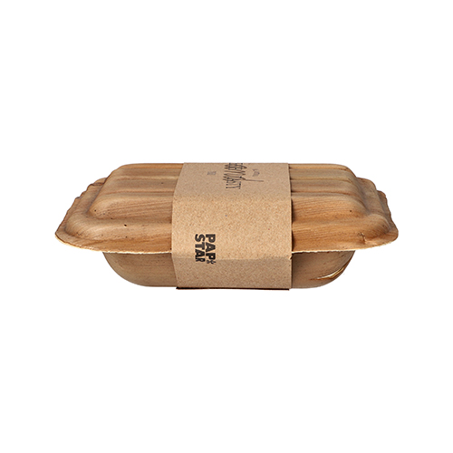 1050 Trays, Palmblatt "pure" eckig 300 ml 5,5 cm x 13,5 cm x 17,5 cm mit Deckel und Banderole