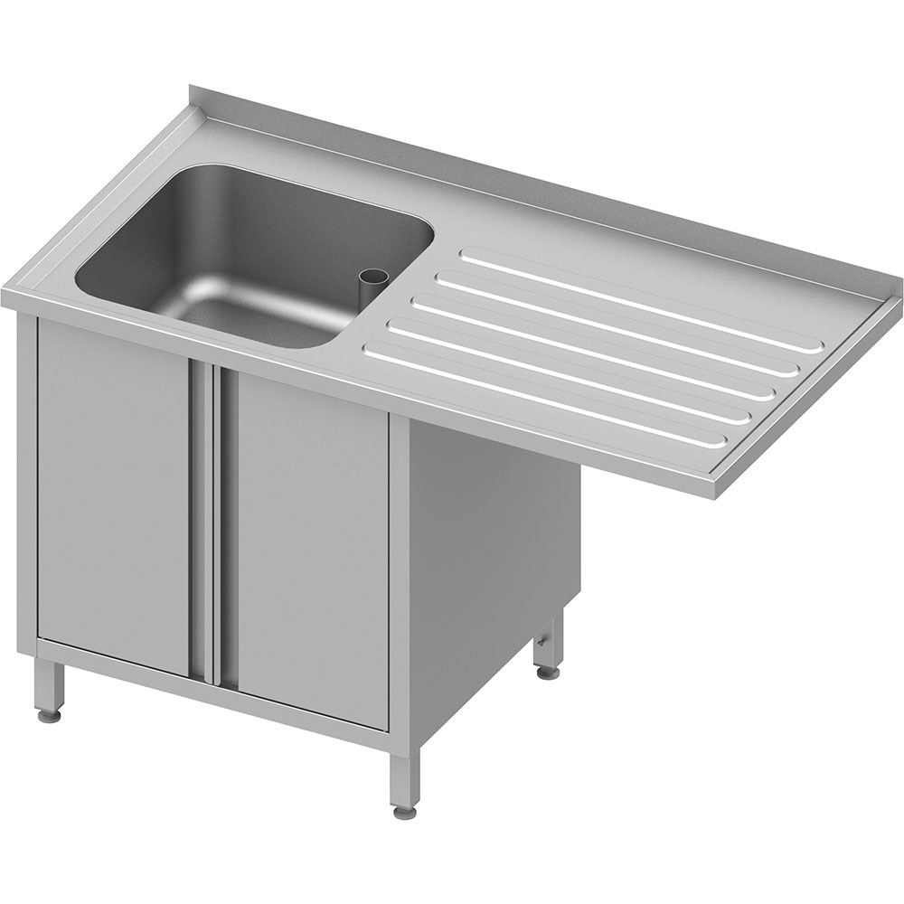 Spülschrank mit Flügeltüren und Überstand 1200x600x900 mm, mit einem Becken links, mit Aufkantung, verschweißt Spülschrank mit Flügeltüren und Überstand 1400x700x900 mm, mit einem Becken links, mit Aufkantung, verschweißt