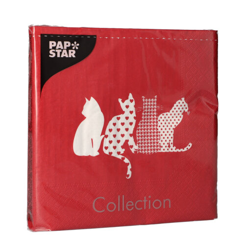 22800 Servietten, 3-lagig 1/4-Falz 33 cm x 33 cm ! rot "Cats"