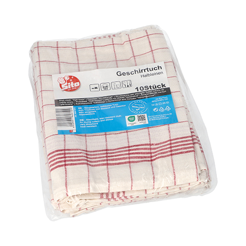 3200 Geschirrtücher 70 cm x 50 cm weiss/rot "Halbleinen"