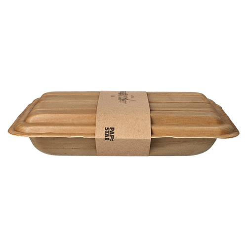 800 Trays, Palmblatt "pure" eckig 500 ml 6,5 cm x 17,5 cm x 25,5 cm mit Deckel und Banderole