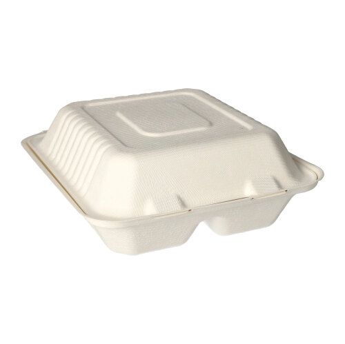 2500 Menüboxen, Zuckerrohr "pure" 2-geteilt 7,7 cm x 20 cm x 22 cm weiss