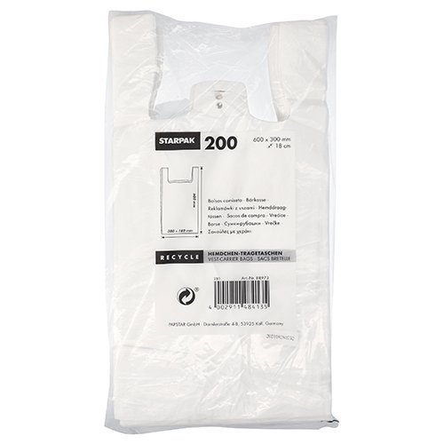 200 Hemdchen-Tragetaschen, HDPE 60 cm x 30 cm x 18 cm weiss 33000 Hemdchen-Tragetaschen, HDPE 60 cm x 30 cm x 18 cm weiss