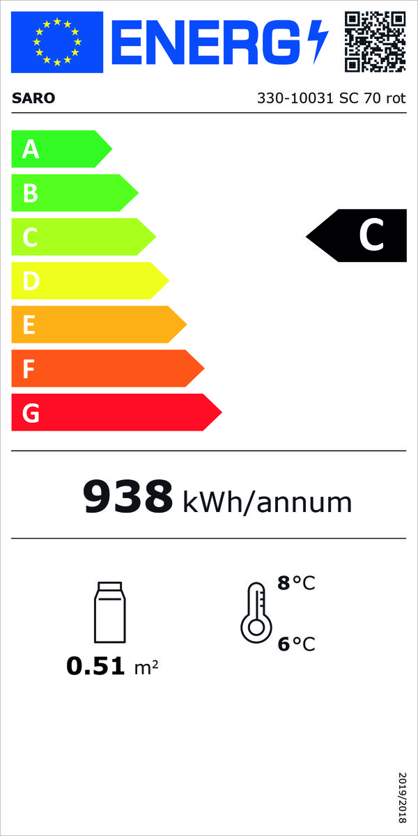 Mini-Umluftkühlvitrine68Liter,ModellSC70rot