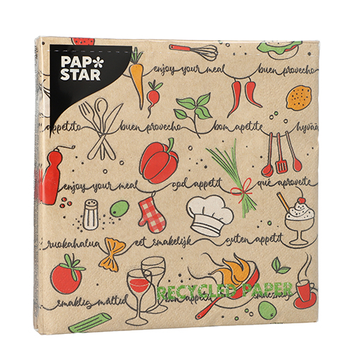 22800 Servietten, 3-lagig 1/4-Falz 33 cm x 33 cm ! natur "Enjoy your meal" aus recyceltem Papier