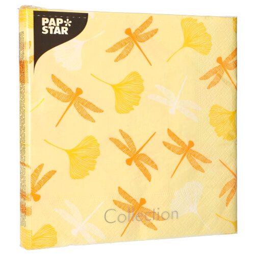 15000 Servietten, 3-lagig 1/4-Falz 40 cm x 40 cm gelb "Ginko"
