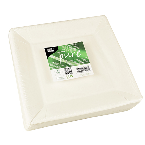 50 Teller, Pappe "pure" eckig 22,5 cm x 22,5 cm x 1,8 cm weiss 14000 Teller, Pappe "pure" eckig 22,5 cm x 22,5 cm x 1,8 cm weiss