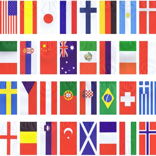 990 Flaggenkette, Papier 10 m "32 Nations" schwer entflammbar