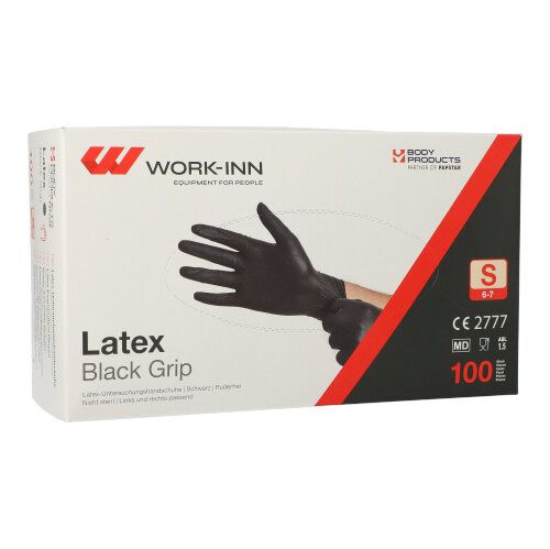 WORK-INN/PS Handschuhe, Latex puderfrei "Black Grip" schwarz Größe S WORK-INN/PS Handschuhe, Latex puderfrei "Black Grip" schwarz Größe S