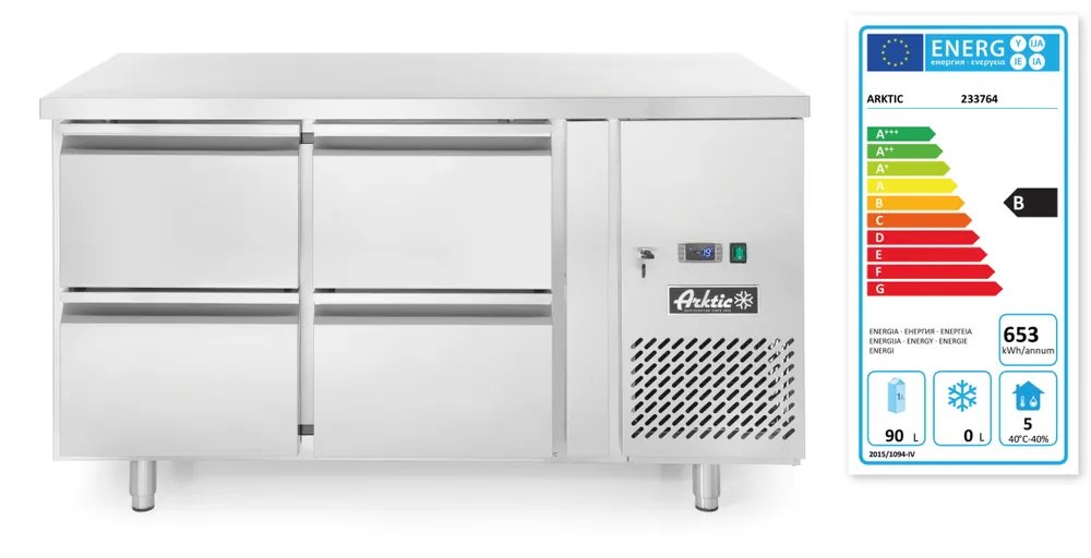 Kühltisch mit 4 Schubladen Profi Line 280L, Arktic, Profi Line, 230V/250W, 1360x700x(H)858mm