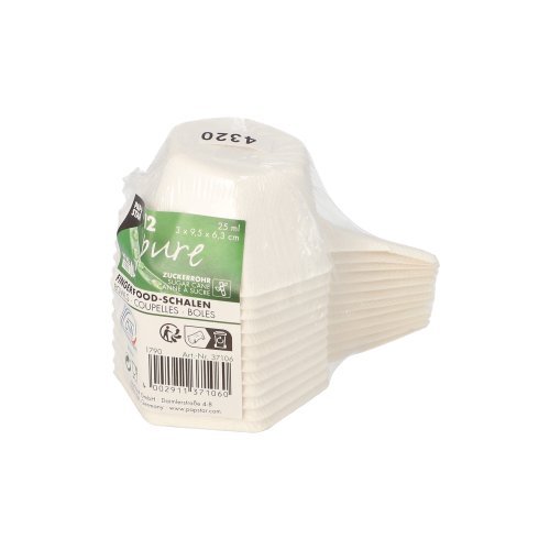 24192 Fingerfood - Schalen Zuckerrohr "pure" 25 ml 3 cm x 9,5 cm x 6,3 cm weiss "Hexagon"