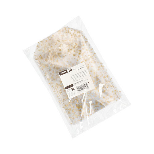 20800 Bodenbeutel, PP 23,5 cm x 14,5 cm x 5,8 cm transparent "Sterne, gold"