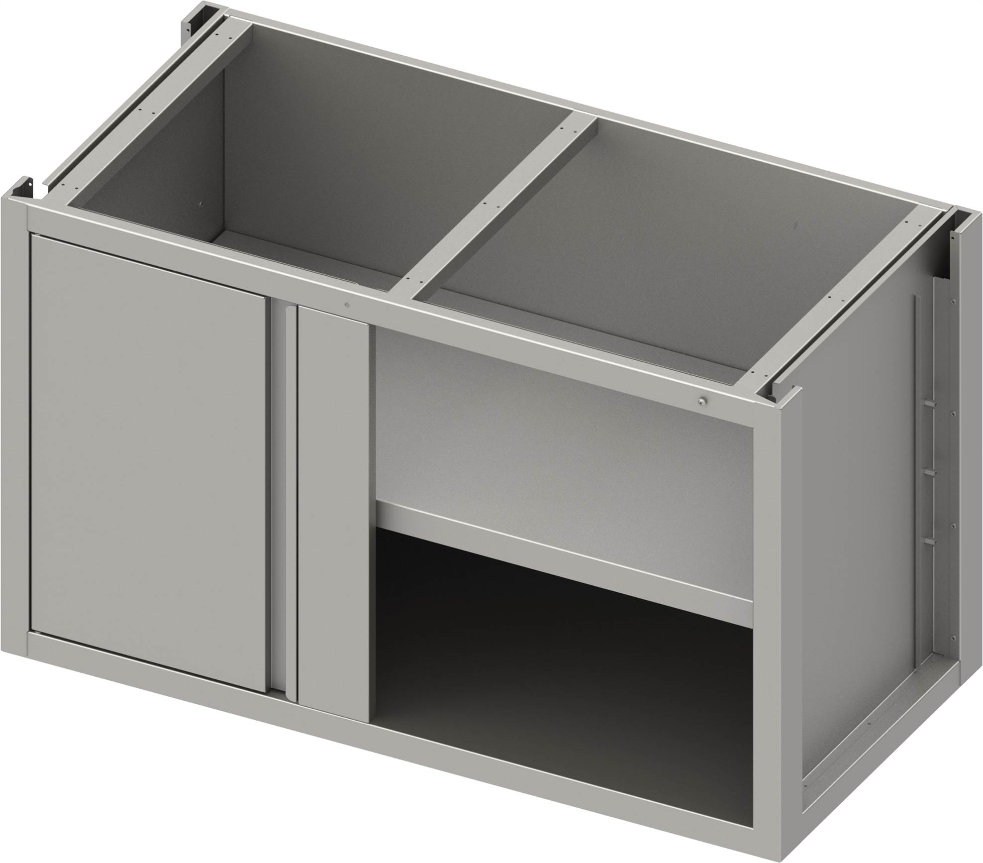 Eckunterschrank Boxversion 2.0 mit Flügeltür, Teil 1/2 für 540 mm Anbautiefe, Sockelbau, 1400x640x660 mm