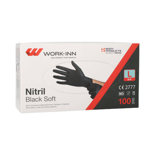WORK-INN/PS Handschuhe, Nitril puderfrei "Black Soft" schwarz Größe L
