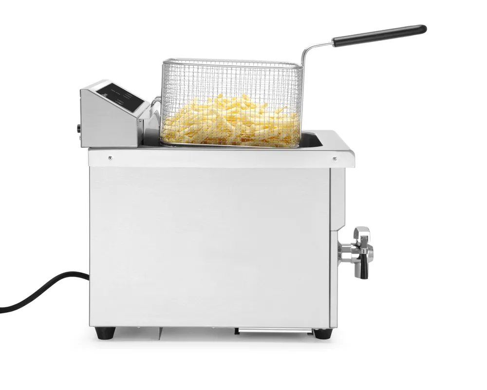 Induktionsfritteuse mit Ablasshahn - 8 l, 8L, Hellgrau, 230V/3500W, 288x619x(H)408mm